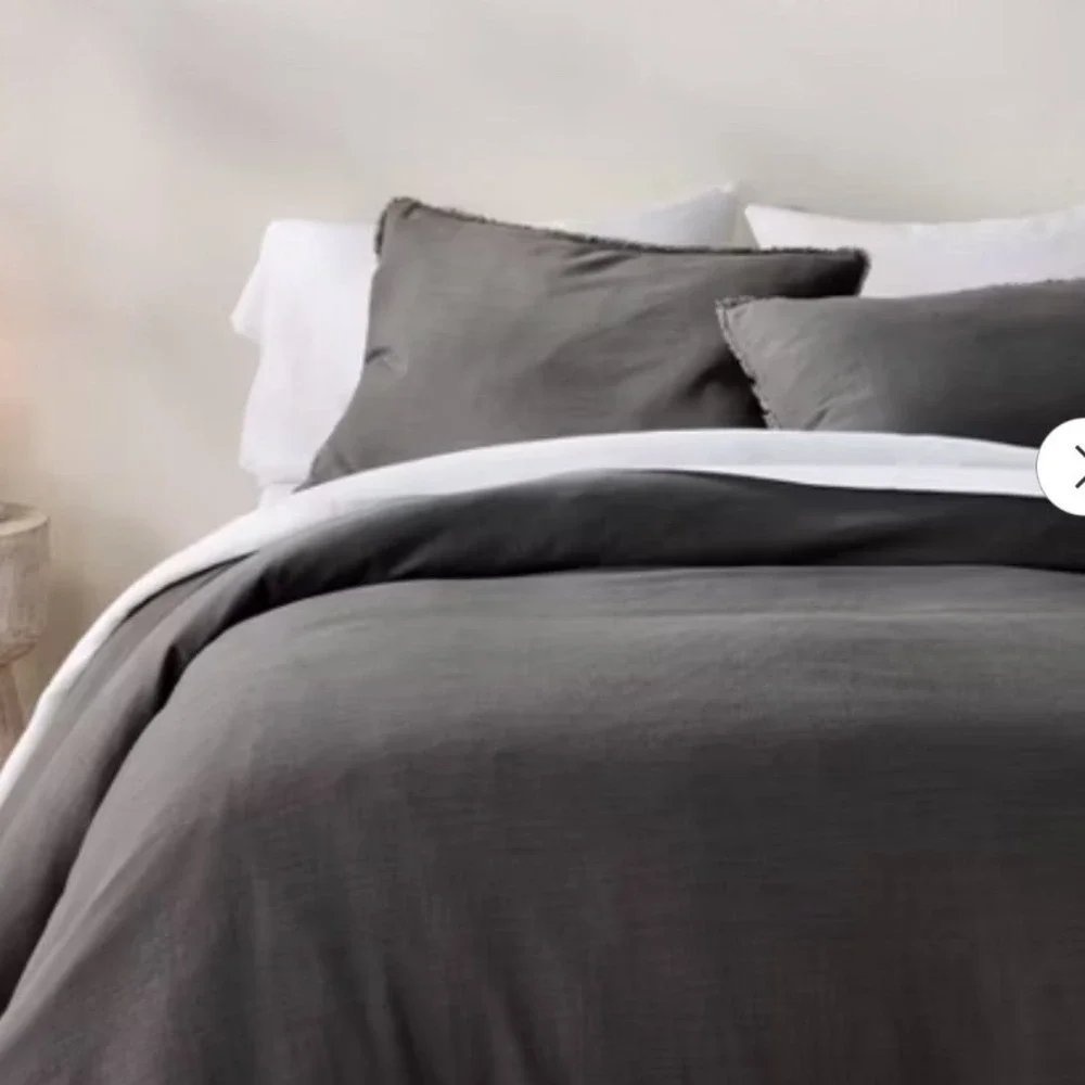 Casaluna Heavyweight Linen Blend Duvet Cover Set Full Queen Gray 3pc Raw Edge